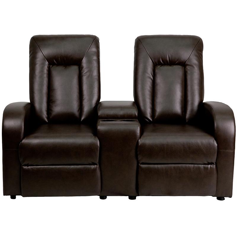 Eclipse Series 2-Seat Push Button Motorized Reclining Brown LeatherSoft Theater Seating Unit with Cup Holders. Picture 4