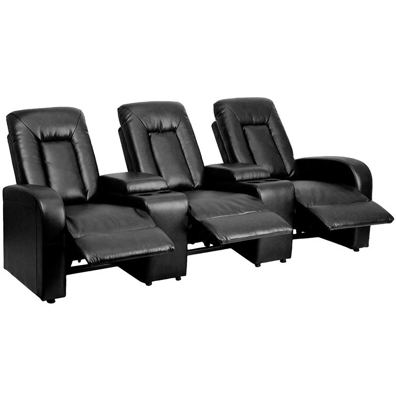 Eclipse Series 3-Seat Reclining Black LeatherSoft Theater Seating Unit with Cup Holders. The main picture.