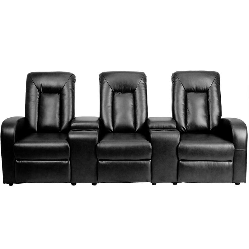 Eclipse Series 3-Seat Reclining Black LeatherSoft Theater Seating Unit with Cup Holders. Picture 4