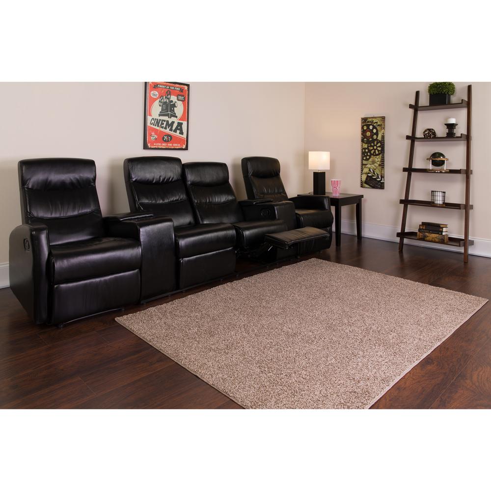 4-Seat Reclining Black LeatherSoft Theater Seating Unit with Cup Holders. Picture 3