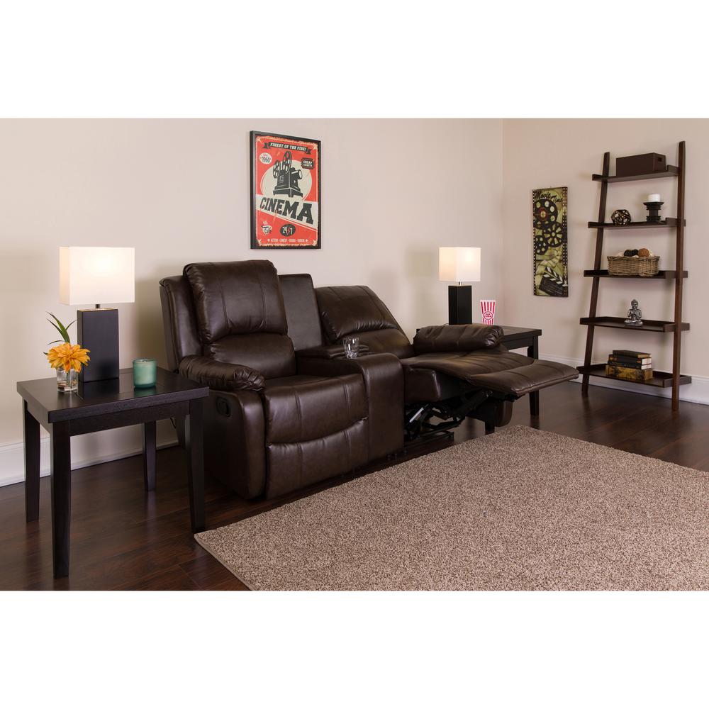 Allure Series 2-Seat Reclining Pillow Back Brown LeatherSoft Theater Seating Unit with Cup Holders. Picture 2