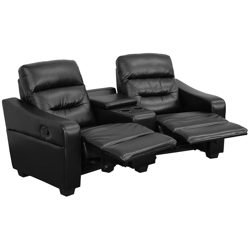 Futura Series 2-Seat Reclining Black LeatherSoft Theater Seating Unit with Cup Holders. The main picture.