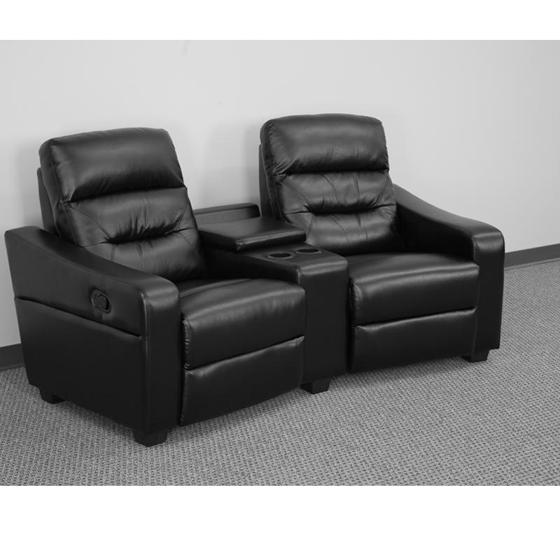 Futura Series 2-Seat Reclining Black LeatherSoft Theater Seating Unit with Cup Holders. Picture 3