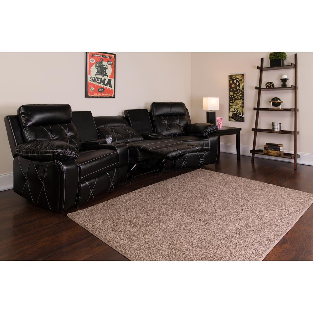 3-Seat Reclining Black LeatherSoft Theater Seating Unit with Curved Cup Holders. Picture 3