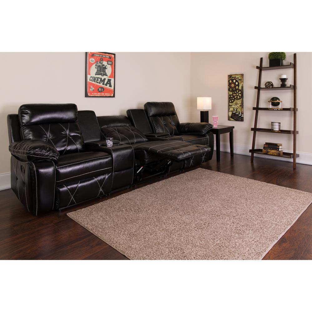 3-Seat Reclining Black LeatherSoft Theater Seating Unit with Straight Cup Holders. Picture 3