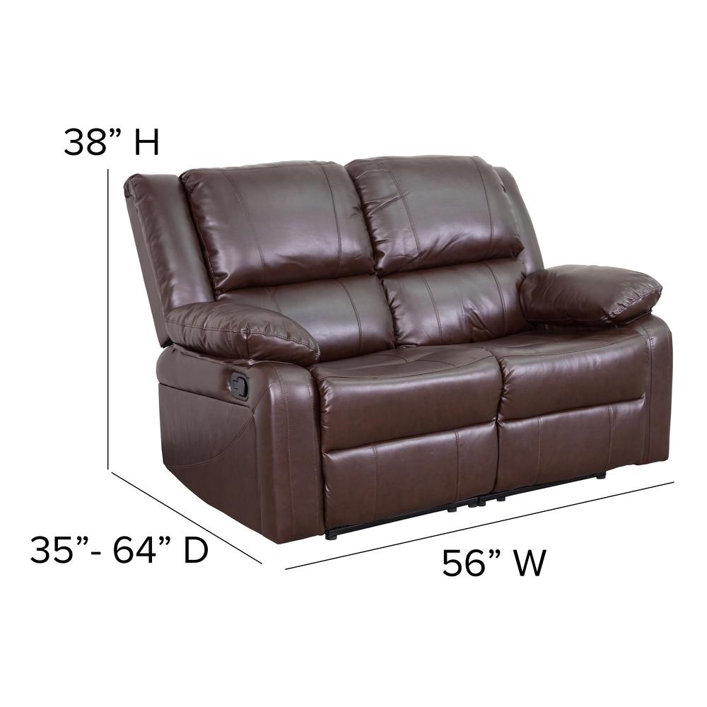 Brown LeatherSoft Loveseat with Two Built-In Recliners. Picture 2
