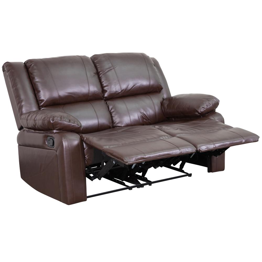 Harmony Series Brown LeatherSoft Loveseat with Two Built-In Recliners. Picture 2