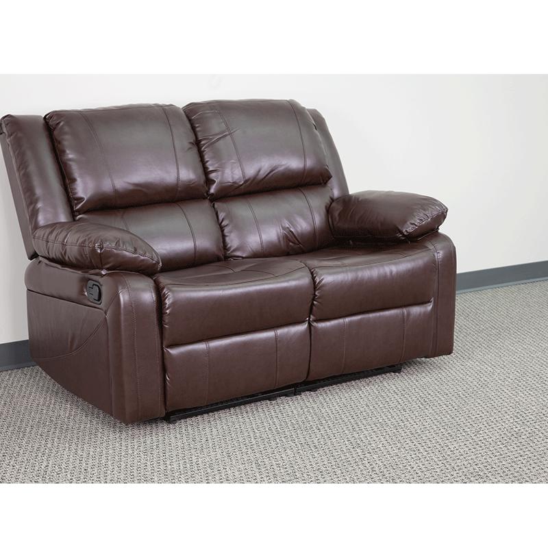 Harmony Series Brown LeatherSoft Loveseat with Two Built-In Recliners. Picture 5