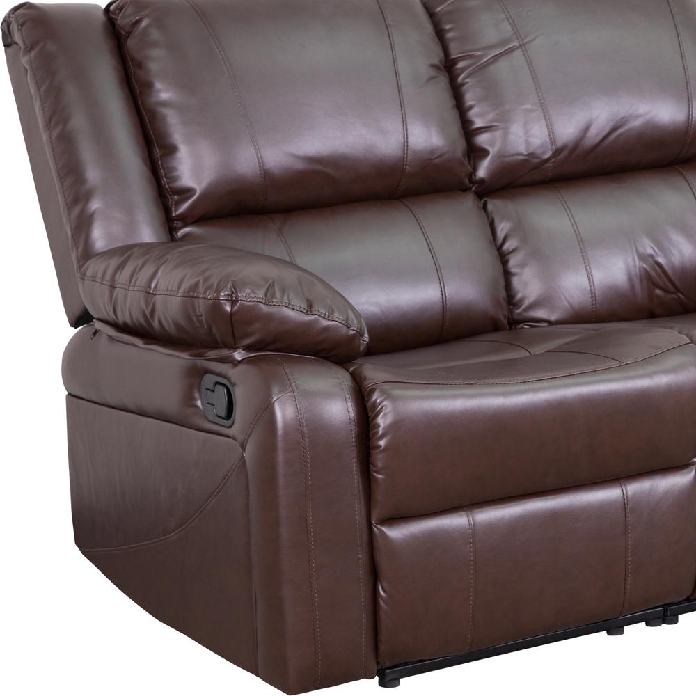Brown LeatherSoft Loveseat with Two Built-In Recliners. Picture 6