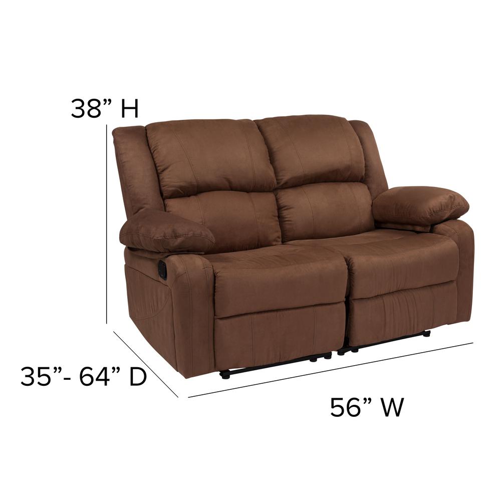 Chocolate Brown Microfiber Loveseat with Two Built-In Recliners. Picture 2