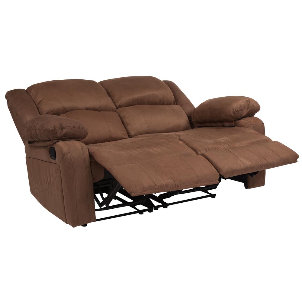 Harmony Series Chocolate Brown Microfiber Loveseat with Two Built-In Recliners. Picture 2