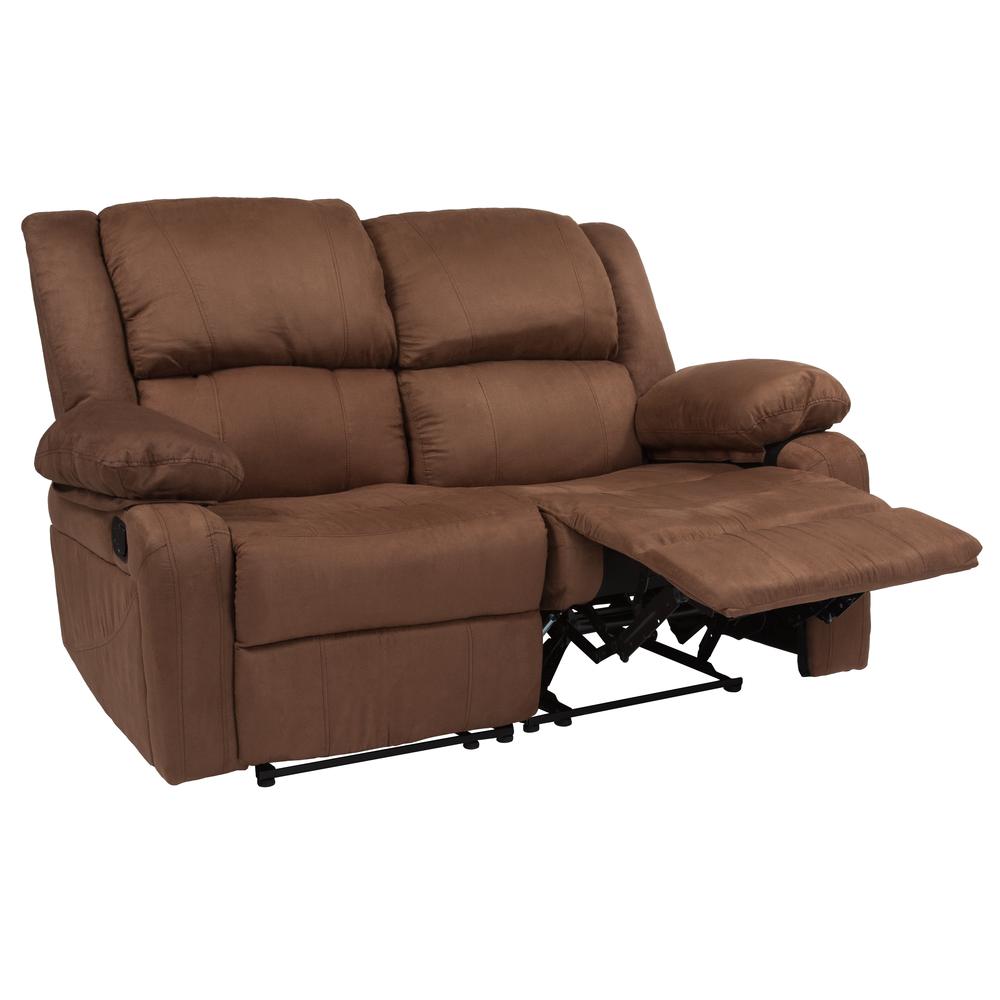 Harmony Series Chocolate Brown Microfiber Loveseat with Two Built-In Recliners. Picture 3