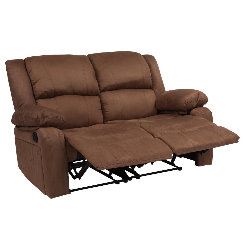 Harmony Series Chocolate Brown Microfiber Loveseat with Two Built-In Recliners. Picture 4