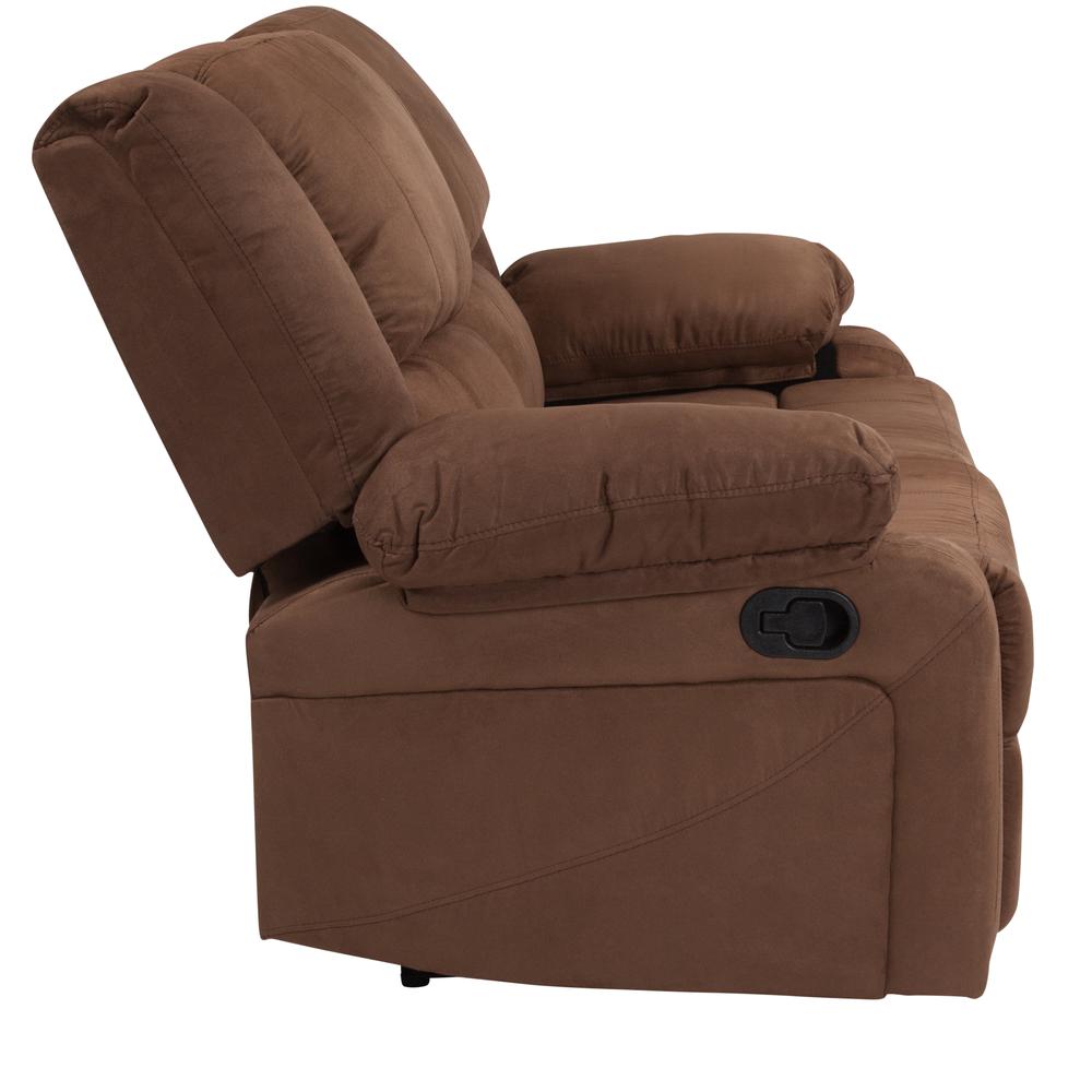 Harmony Series Chocolate Brown Microfiber Loveseat with Two Built-In Recliners. Picture 5
