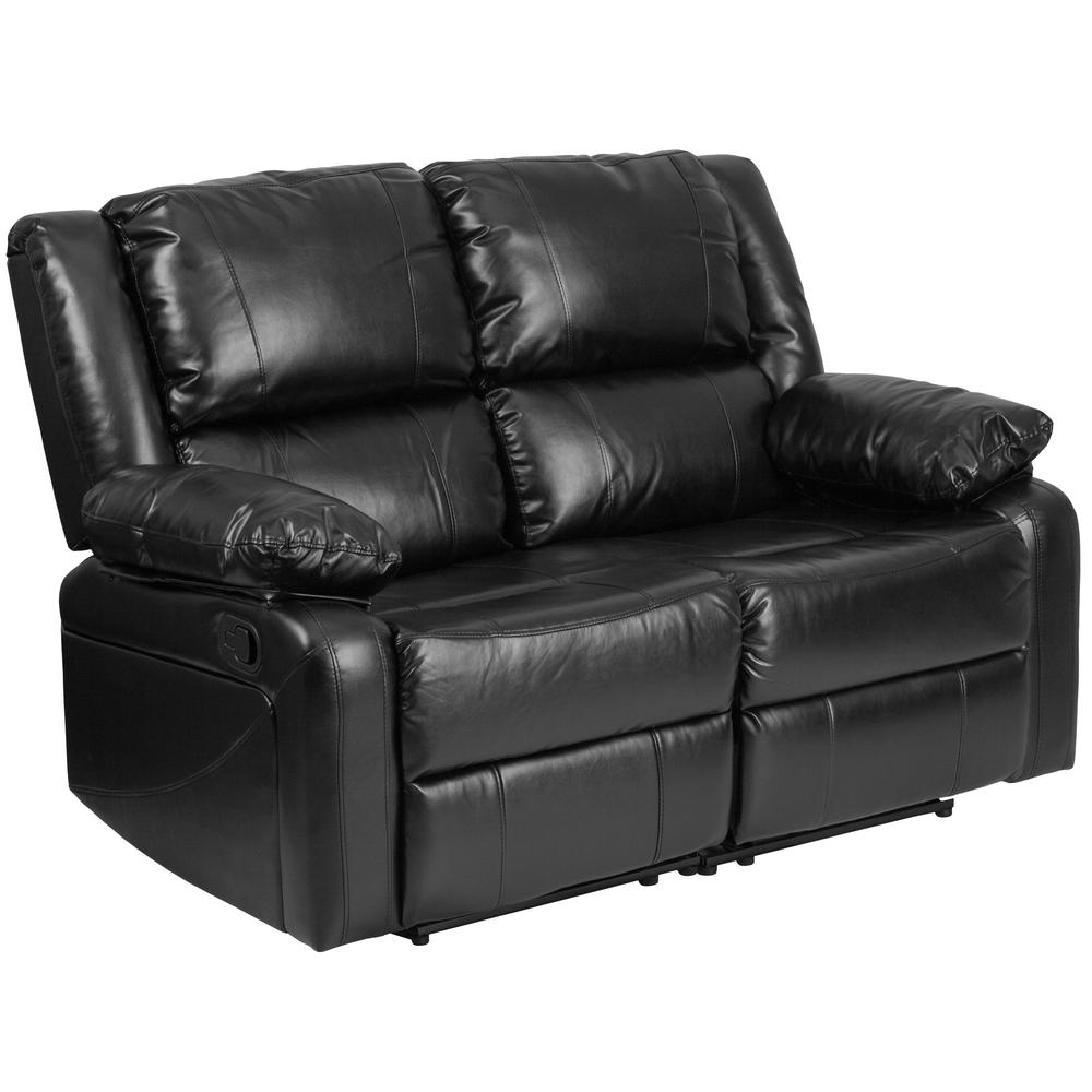 Harmony Series Black LeatherSoft Loveseat with Two Built-In Recliners. The main picture.