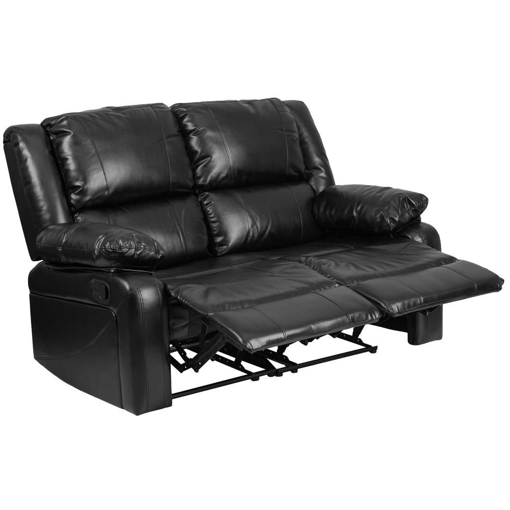 Harmony Series Black LeatherSoft Loveseat with Two Built-In Recliners. Picture 2