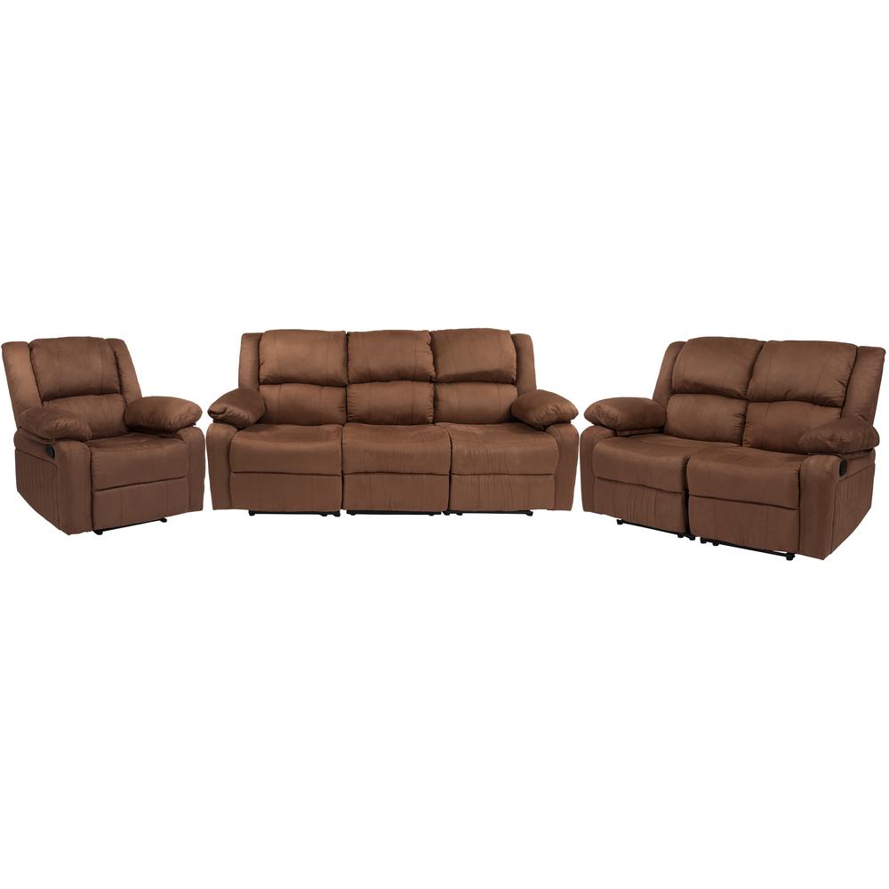 Chocolate Brown Microfiber Reclining Sofa Set. Picture 1