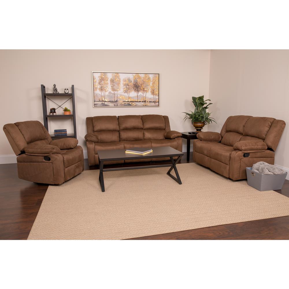 Chocolate Brown Microfiber Reclining Sofa Set. Picture 2