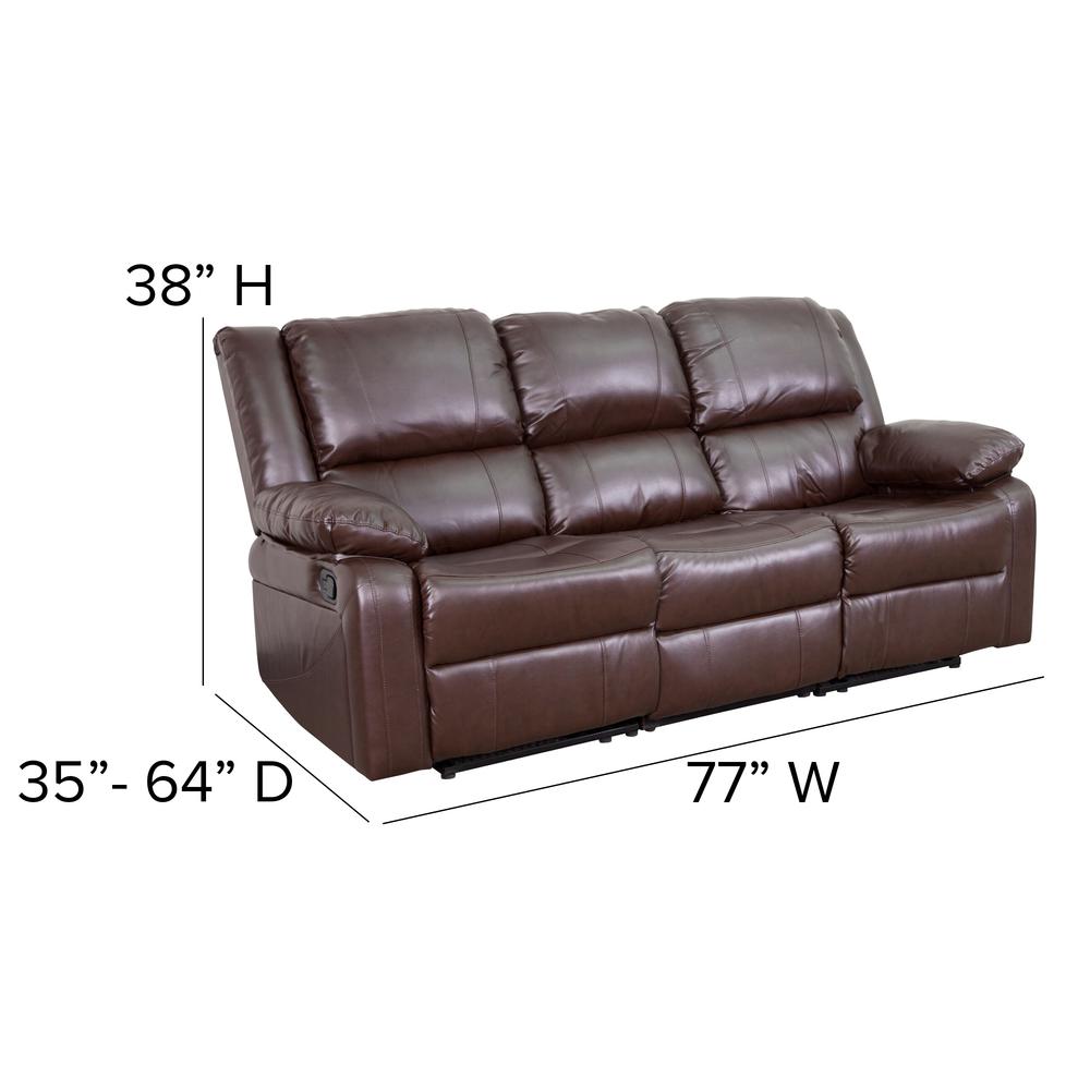 Brown LeatherSoft Sofa with Two Built-In Recliners. Picture 2