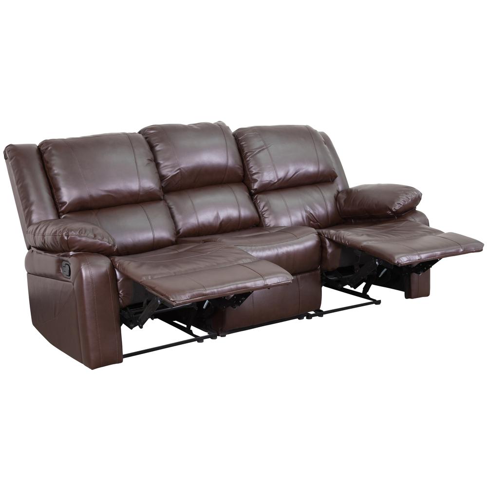 Brown LeatherSoft Sofa with Two Built-In Recliners. Picture 3