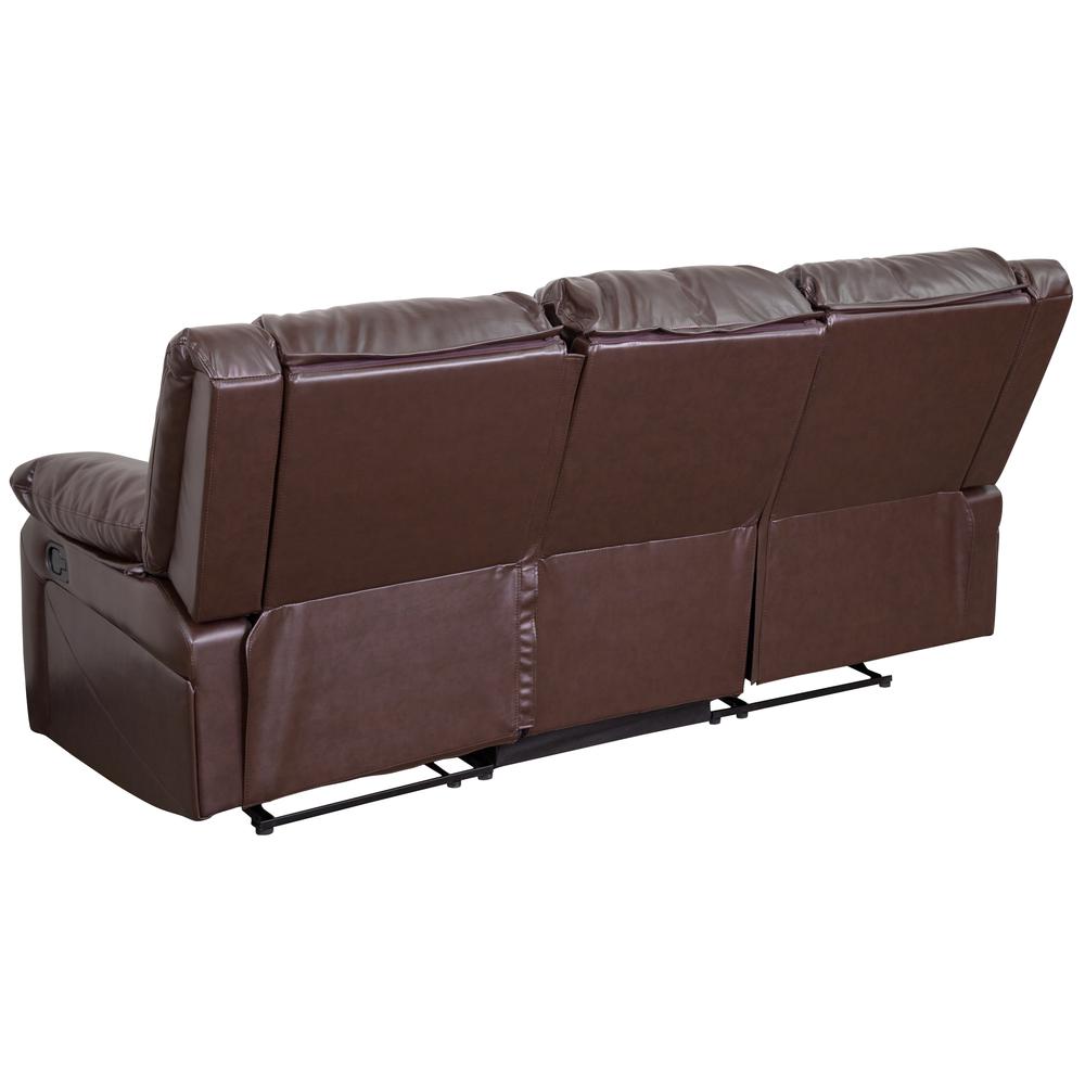 Brown LeatherSoft Sofa with Two Built-In Recliners. Picture 4