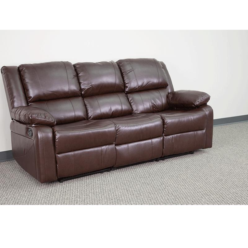 Brown LeatherSoft Sofa with Two Built-In Recliners. Picture 5