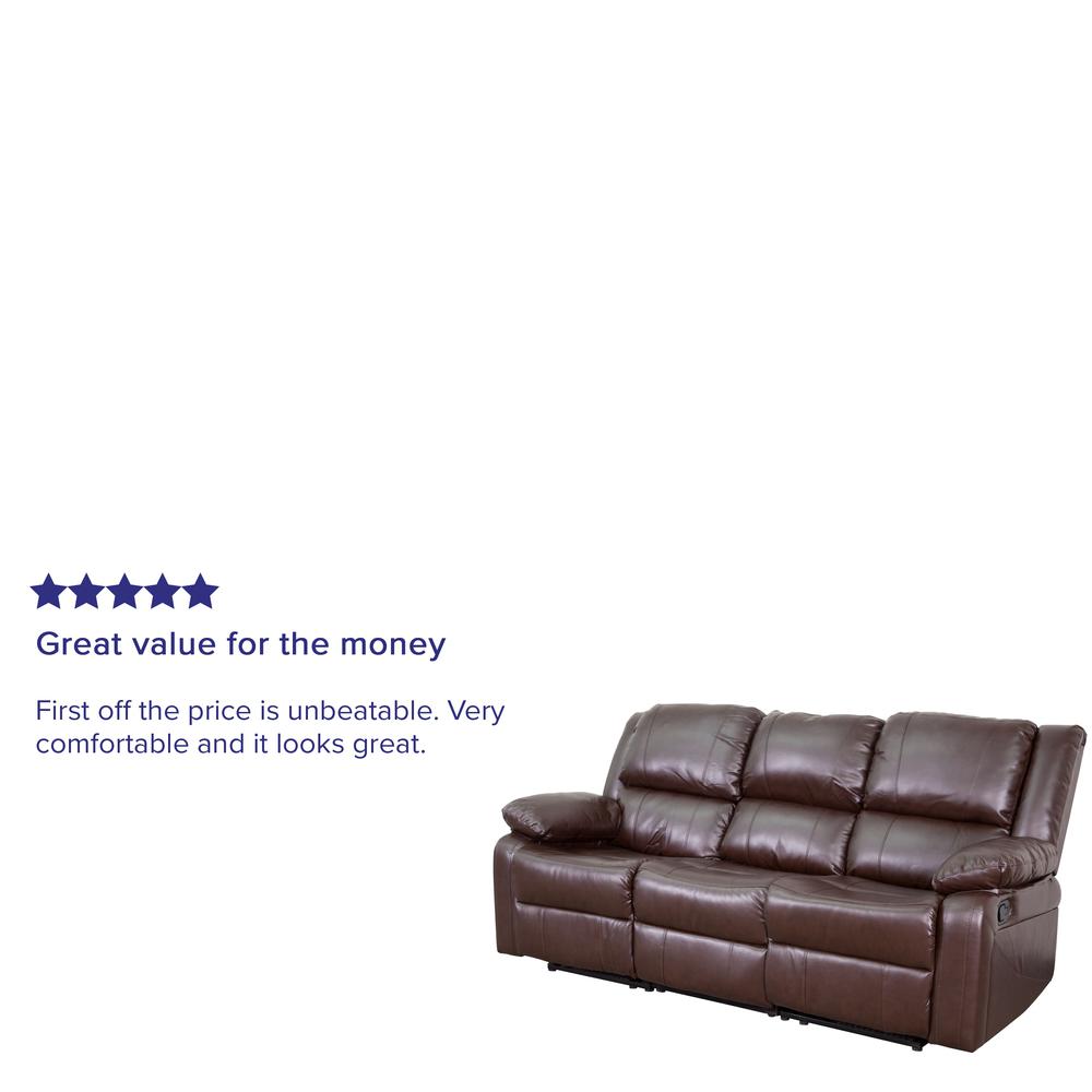 Brown LeatherSoft Sofa with Two Built-In Recliners. Picture 6