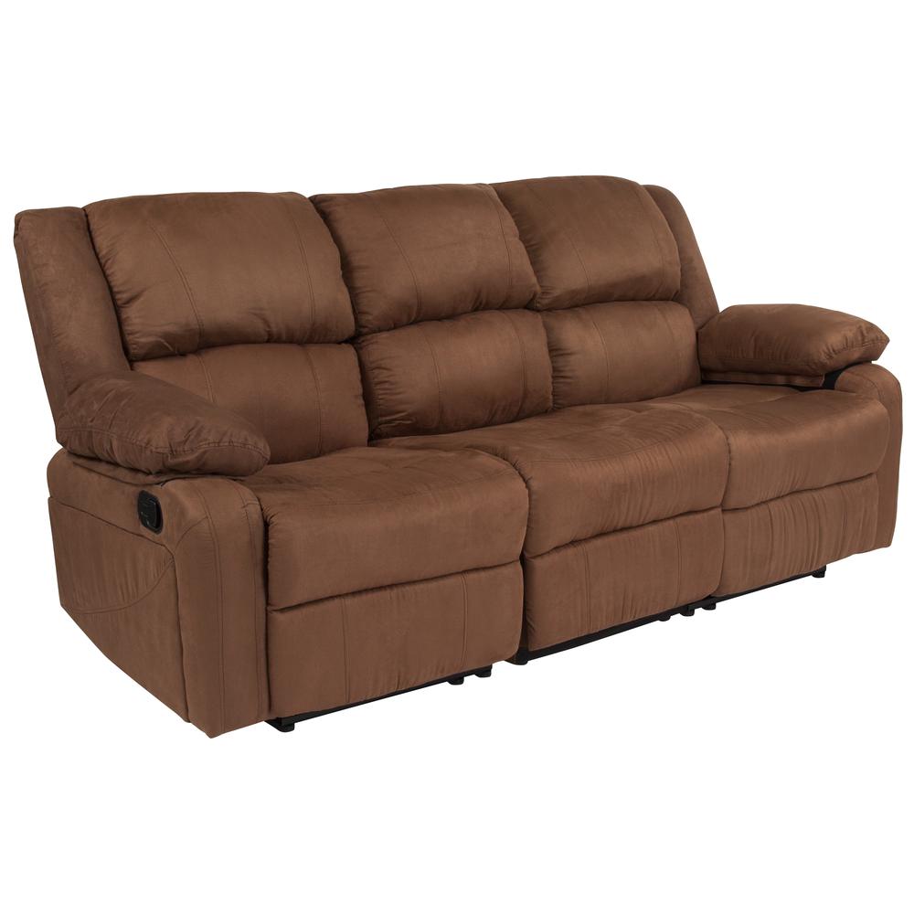 Harmony Series Chocolate Brown Microfiber Sofa with Two Built-In Recliners. The main picture.