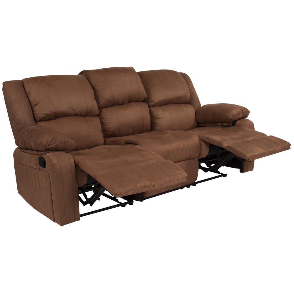 Chocolate Brown Microfiber Sofa with Two Built-In Recliners. Picture 2