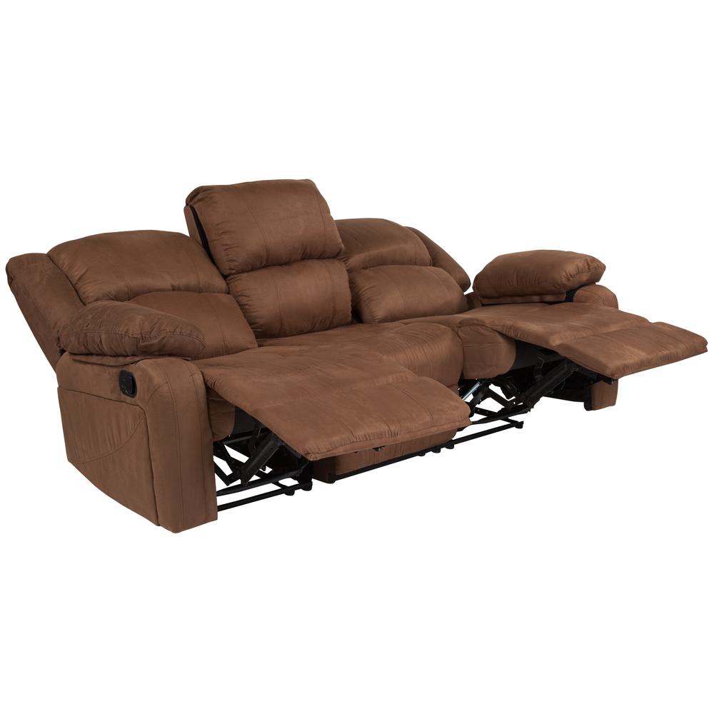 Chocolate Brown Microfiber Sofa with Two Built-In Recliners. Picture 3