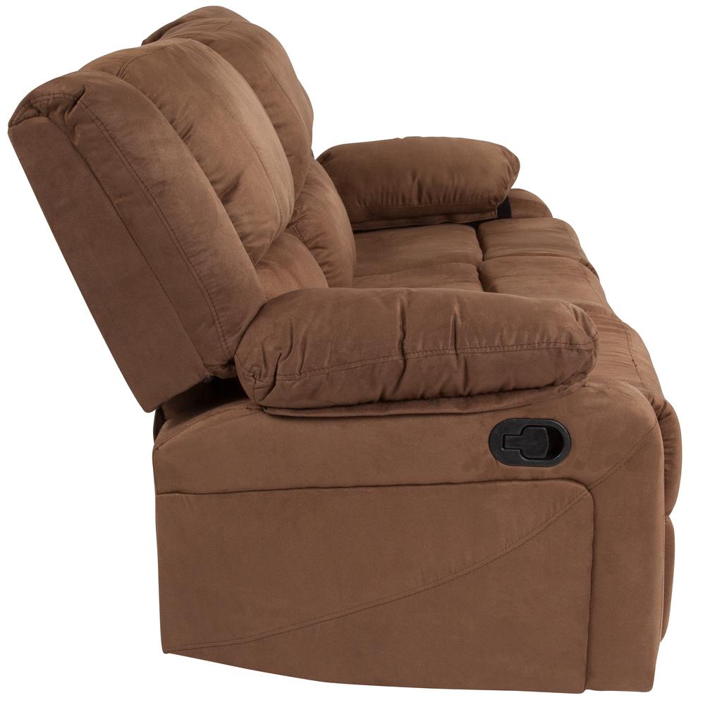 Chocolate Brown Microfiber Sofa with Two Built-In Recliners. Picture 4