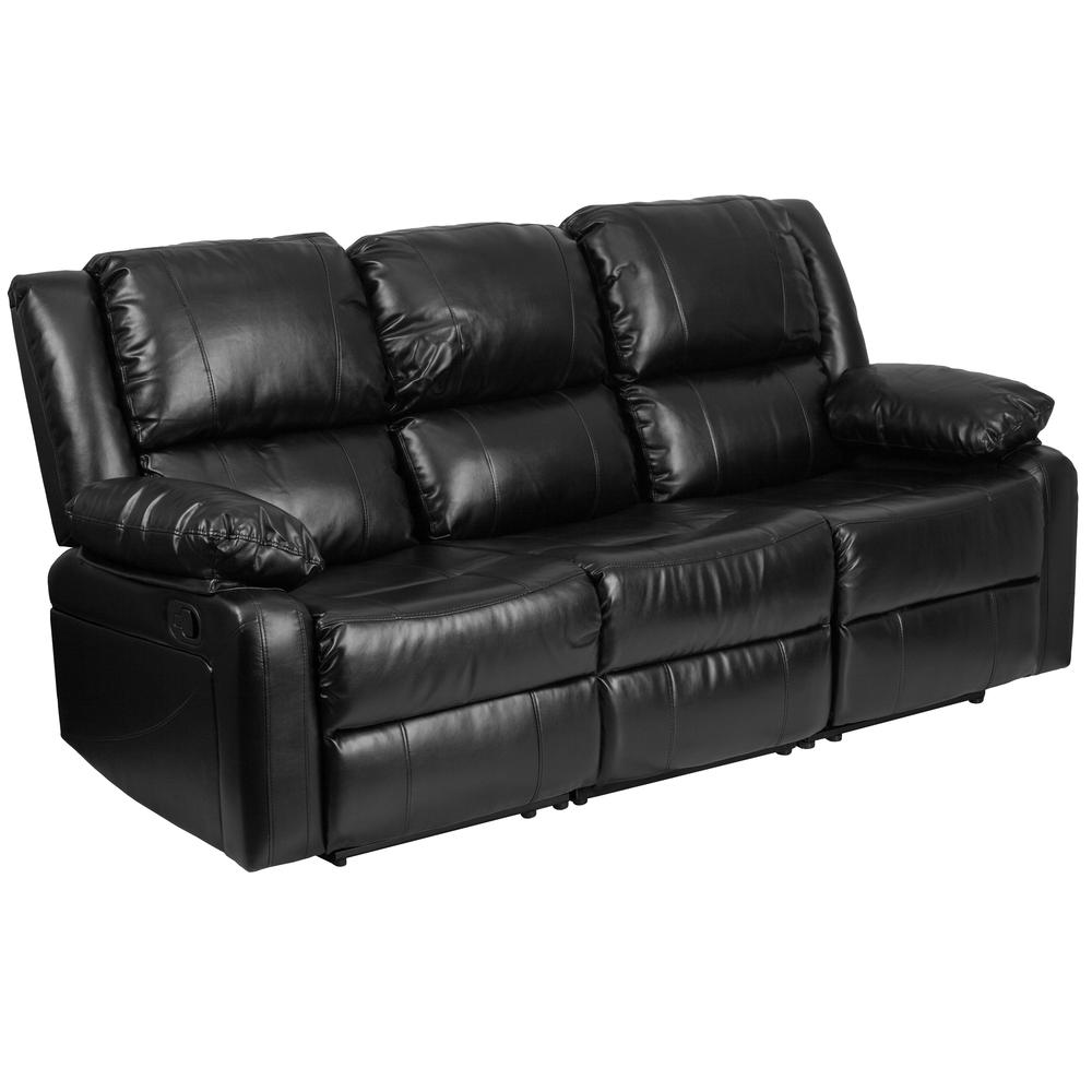 Black LeatherSoft Sofa with Two Built-In Recliners. Picture 2