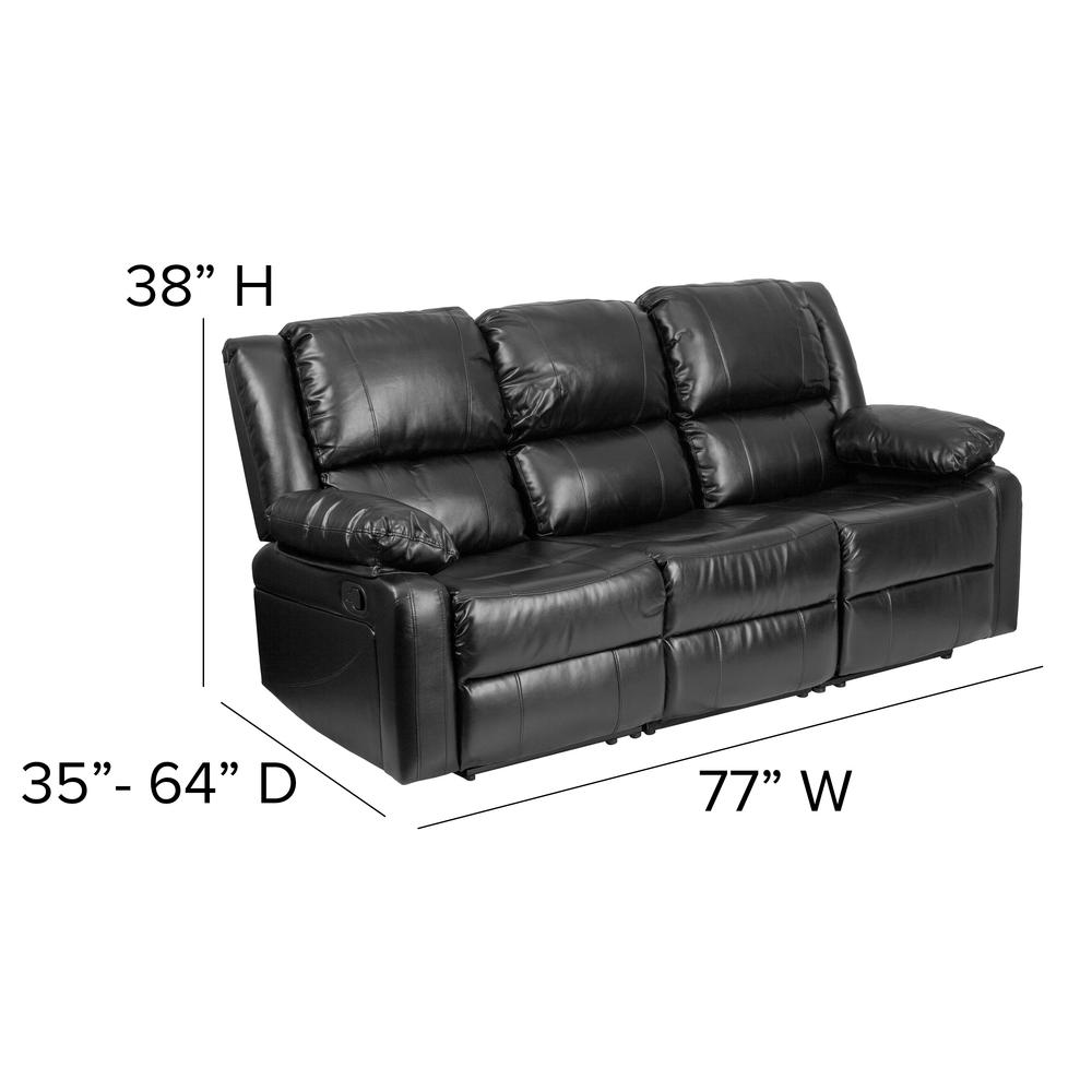 Black LeatherSoft Sofa with Two Built-In Recliners. Picture 3