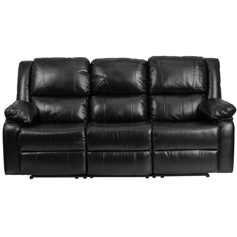 Black LeatherSoft Sofa with Two Built-In Recliners. Picture 6