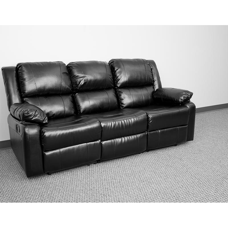 Black LeatherSoft Sofa with Two Built-In Recliners. Picture 5