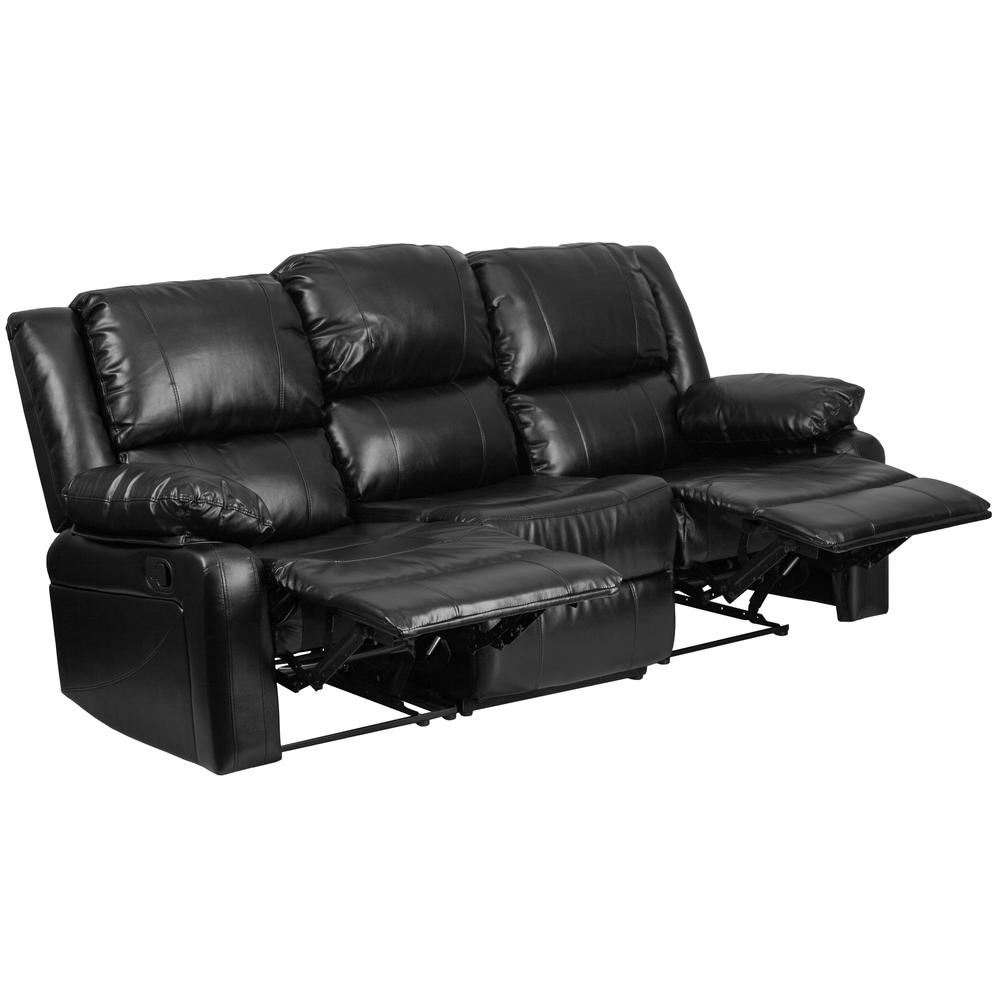 Black LeatherSoft Sofa with Two Built-In Recliners. The main picture.