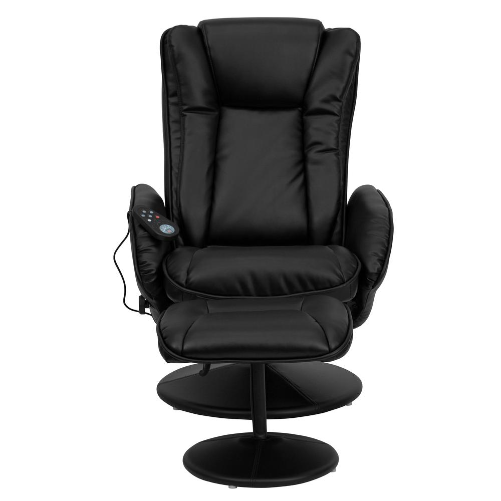 Massaging Multi-Position Plush Recliner with Side Pocket and Ottoman in Black LeatherSoft. Picture 5