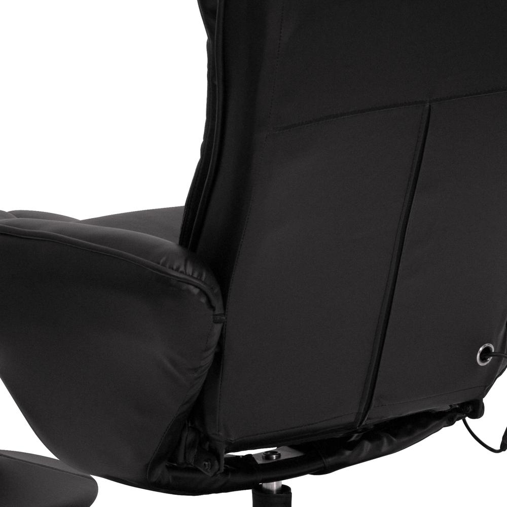 Massaging Multi-Position Plush Recliner with Side Pocket and Ottoman in Black LeatherSoft. Picture 8