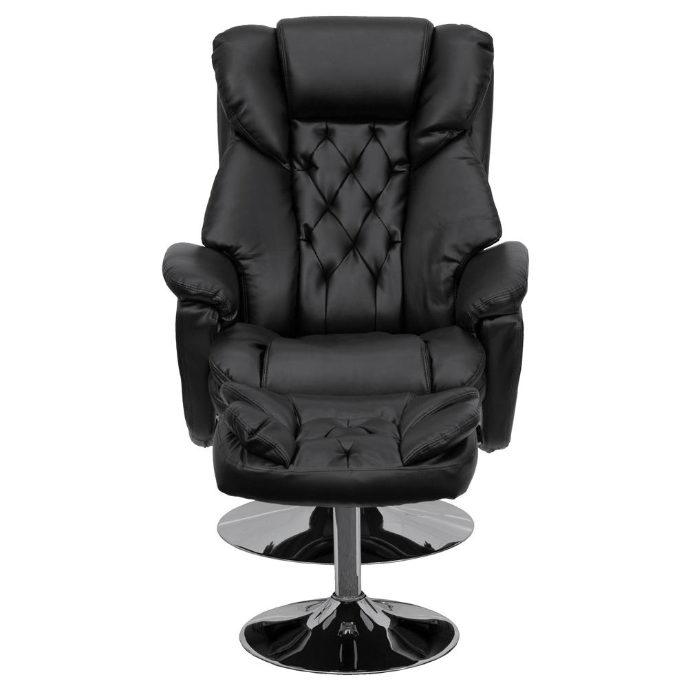 Transitional Multi-Position Recliner and Ottoman with Chrome Base in Black LeatherSoft. Picture 4