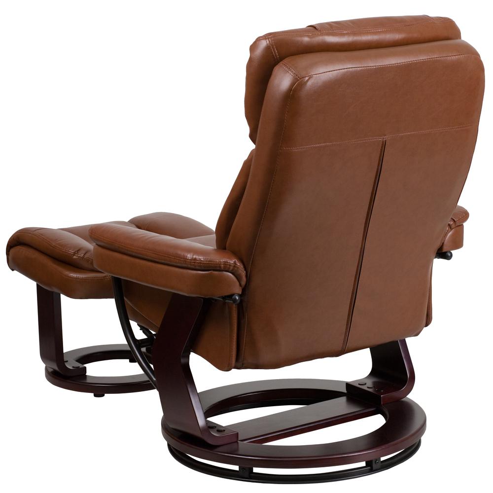 Contemporary Multi-Position Recliner and Curved Ottoman with Swivel Mahogany Wood Base in Brown Vintage LeatherSoft. Picture 4