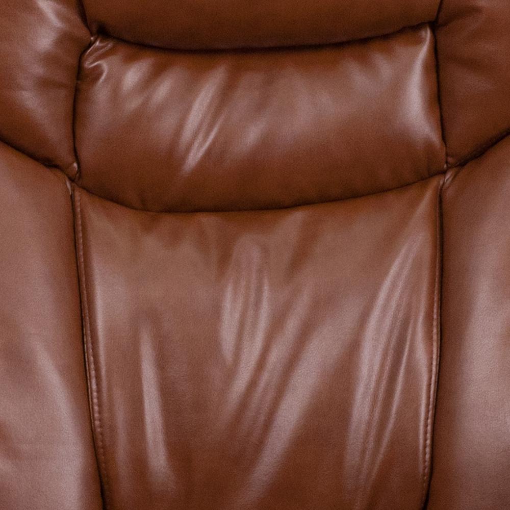 Contemporary Multi-Position Recliner and Curved Ottoman with Swivel Mahogany Wood Base in Brown Vintage LeatherSoft. Picture 11