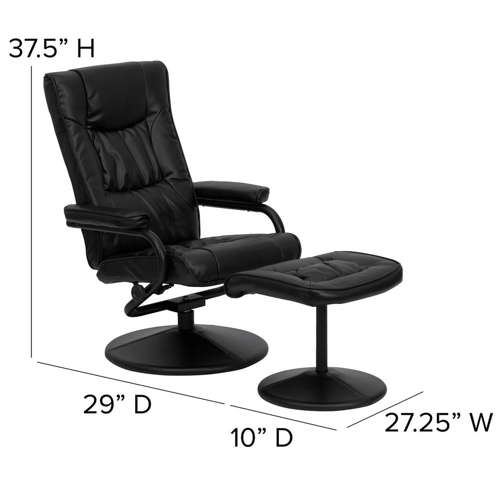 Contemporary Multi-Position Recliner and Ottoman with Wrapped Base in Black LeatherSoft. Picture 2