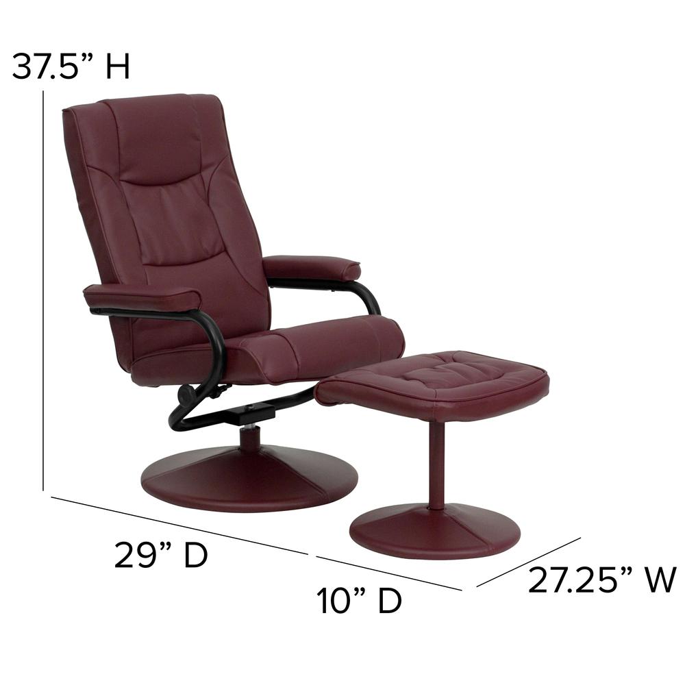 Contemporary Multi-Position Recliner and Ottoman with Wrapped Base in Burgundy LeatherSoft. Picture 2