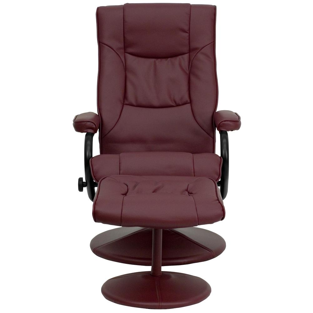 Contemporary Multi-Position Recliner and Ottoman with Wrapped Base in Burgundy LeatherSoft. Picture 5