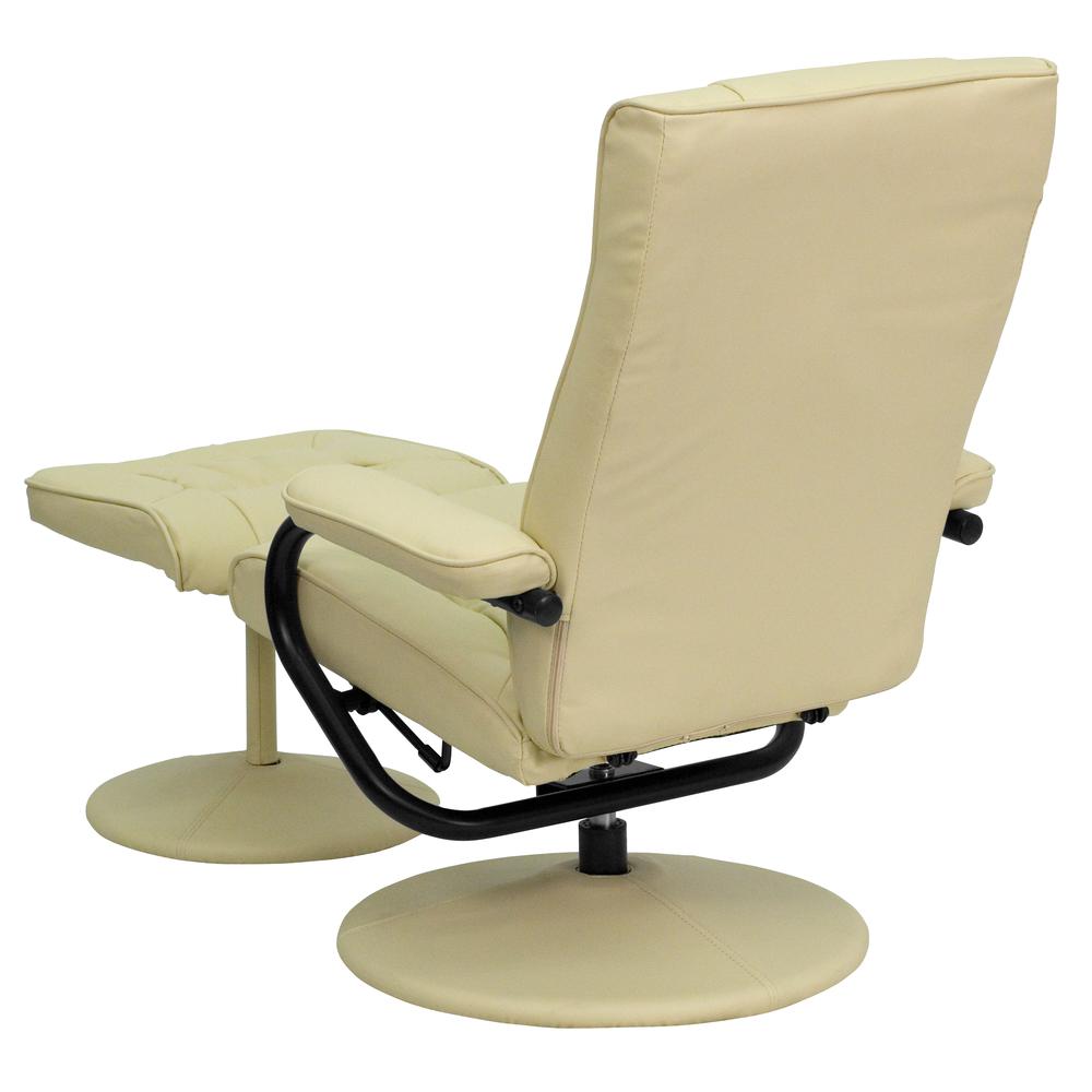 Contemporary Multi-Position Recliner and Ottoman with Wrapped Base in Cream LeatherSoft. Picture 4