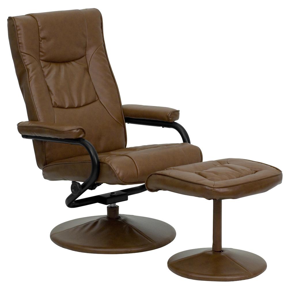 Contemporary Multi-Position Recliner and Ottoman with Wrapped Base in Palimino LeatherSoft. Picture 1