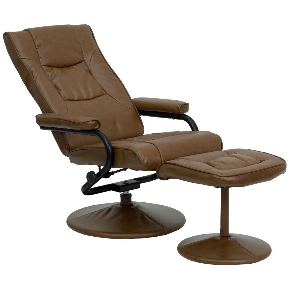 Contemporary Multi-Position Recliner and Ottoman with Wrapped Base in Palimino LeatherSoft. Picture 6