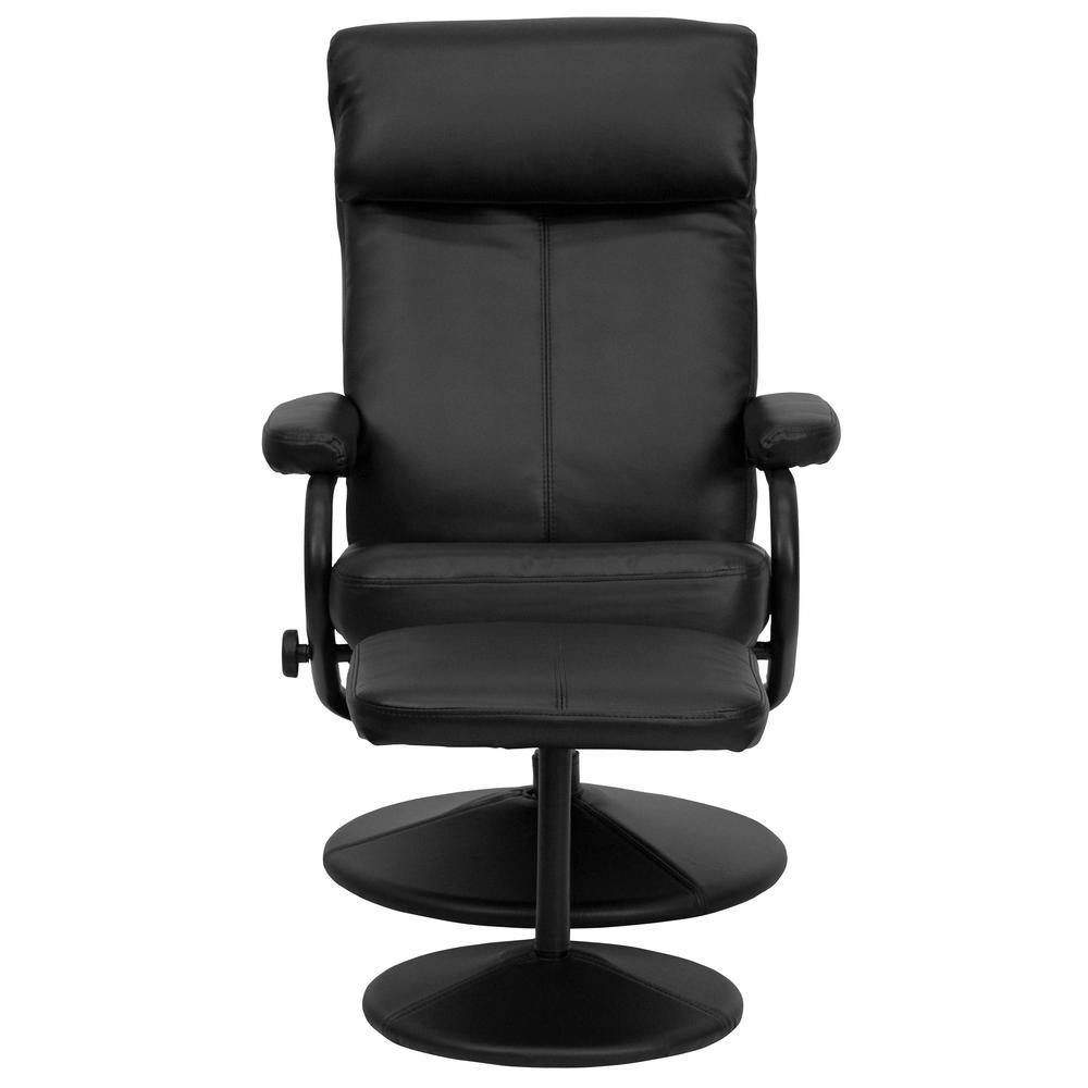 Contemporary Multi-Position Headrest Recliner and Ottoman with Wrapped Base in Black LeatherSoft. Picture 4
