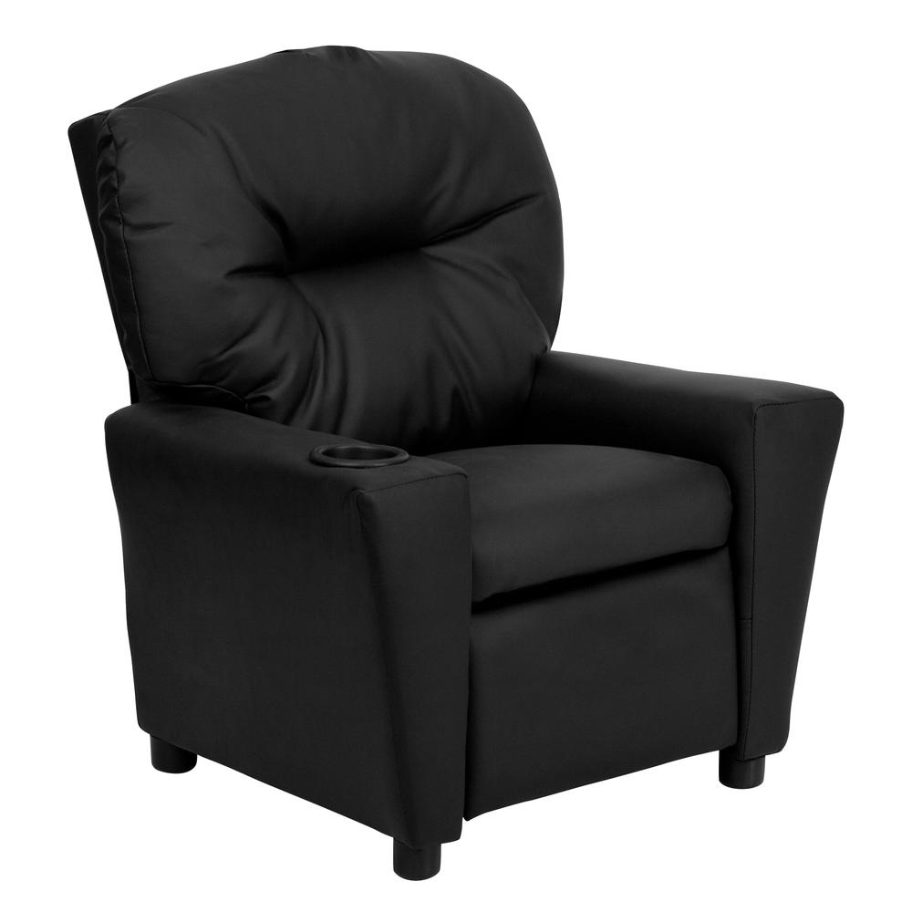 Contemporary Black LeatherSoft Kids Recliner with Cup Holder. Picture 1
