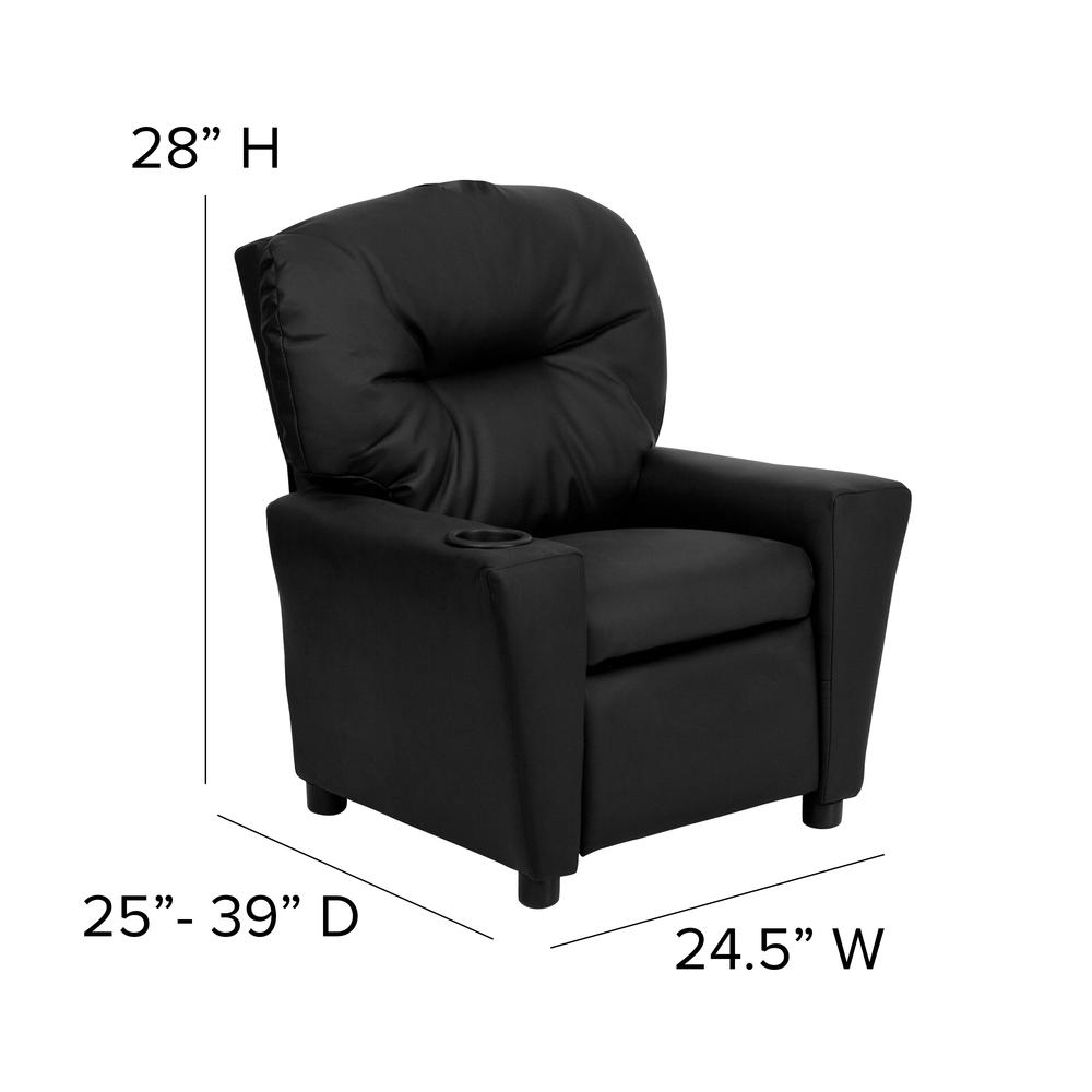 Contemporary Black LeatherSoft Kids Recliner with Cup Holder. Picture 2